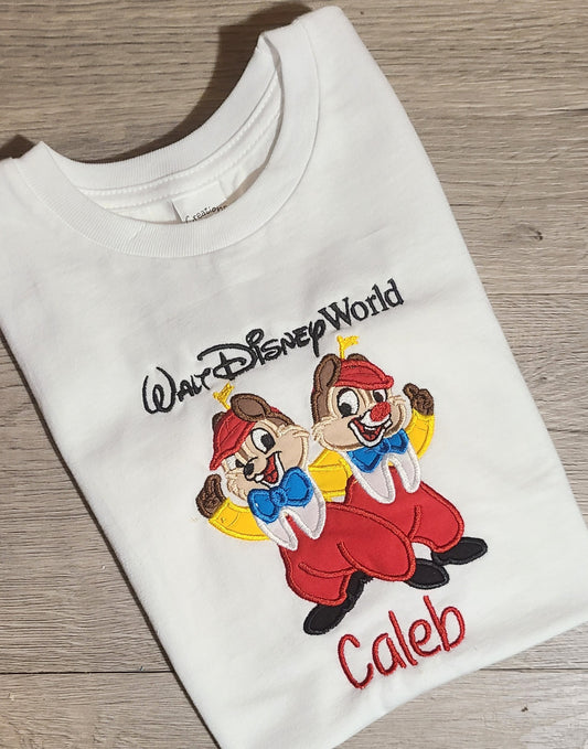Chip and Dale Vacation Applique Shirt, Tweedledee and Tweedledum Embroidered Custom Kids Shirt, Disney Applique Embroidered T-Shirt, Personalized T-Shirt