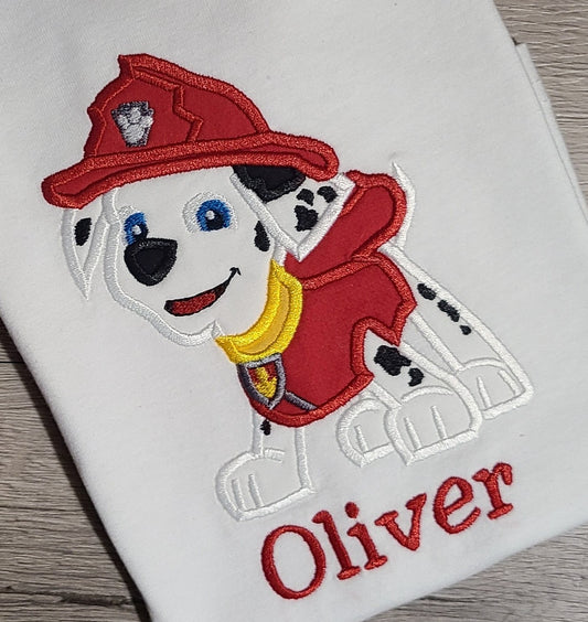 Marshall Applique Shirt, Marshall Embroidered Custom Kids Shirt, Paw Patrol Applique Embroidered T-Shirt, Personalized T-Shirt