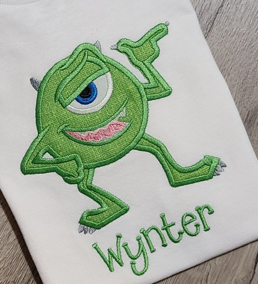 Mike Wasowski, Monsters Inc Vacation Applique Shirt, Mike Monters Inc Embroidered Custom Kids Shirt, Disney Applique Embroidered T-Shirt, Personalized T-Shirt