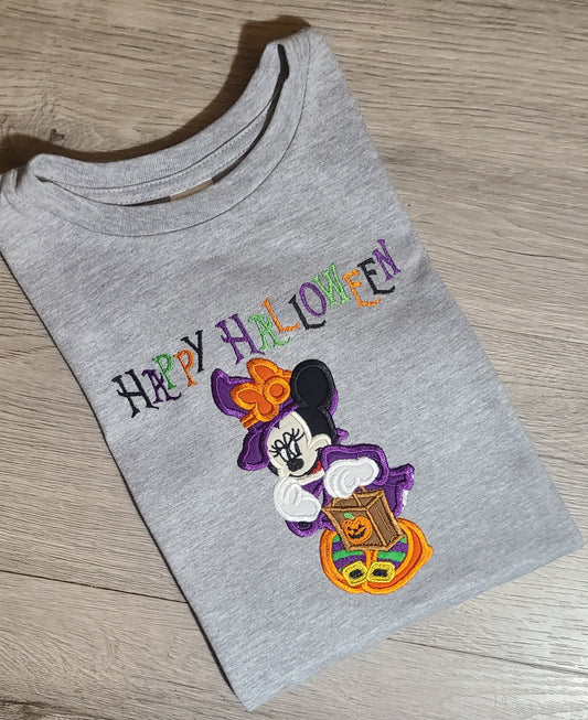 Minnie Mouse Halloween Vacation Applique T-shirt, Minnie Mouse Halloween Embroidered Custom Kids Shirt, Disney Applique Embroidered T-Shirt, Personalized T-Shirt