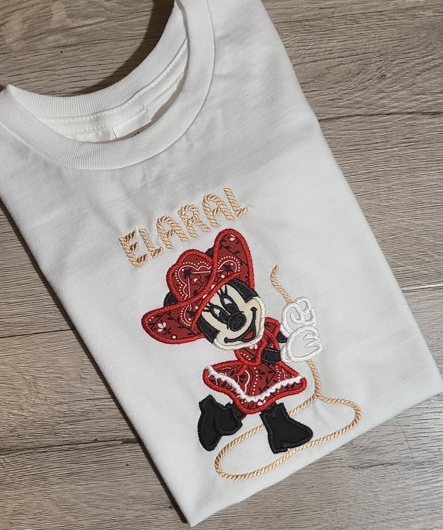 Minnie Mouse Cowgirl Vacation Applique Shirt, Minnie Embroidered Custom Kids Shirt, Minnie Mouse Disney Applique Embroidered T-Shirt, Personalized T-Shirt