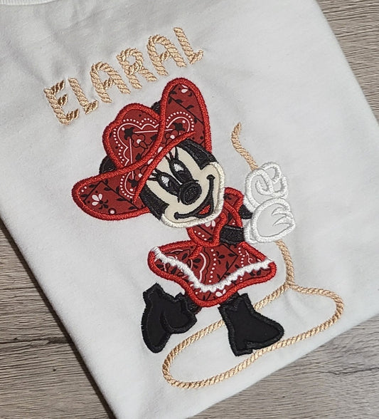 Minnie Mouse Cowgirl Vacation Applique Shirt, Minnie Embroidered Custom Kids Shirt, Minnie Mouse Disney Applique Embroidered T-Shirt, Personalized T-Shirt