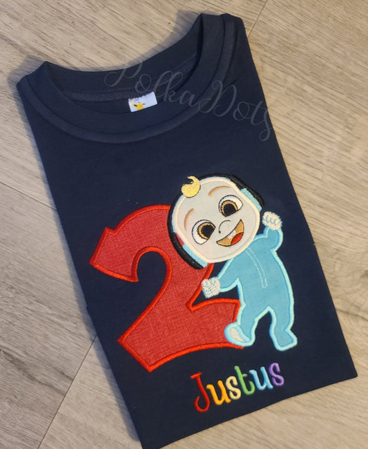 JJ Birthday Shirt, JJ Custom kids Shirt, JJ Cocomelon Shirt, Applique Embroidered T-Shirt, Personalized T-Shirt