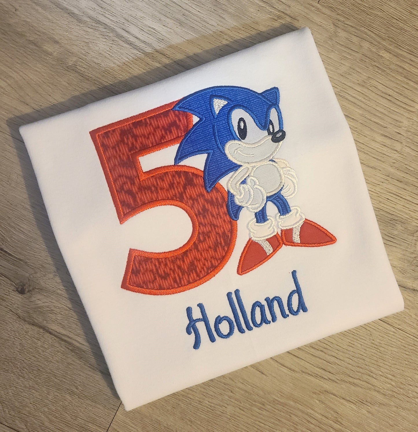 Sonic Birthday Shirt, Hedgehog Custom kids Shirt, Sonic Applique Embroidered T-Shirt, Personalized T-Shirt