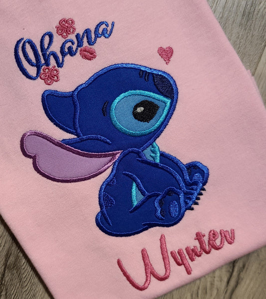 Stitch Vacation Applique Shirt, Stitch Embroidered Custom Kids Shirt, Stitch Disney Applique Embroidered T-Shirt, Personalized T-Shirt