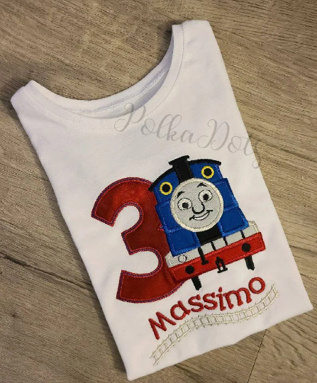 Thomas Birthday Shirt, Thomas Custom kids Shirt, Thomas Applique Embroidered T-Shirt, Personalized T-Shirt