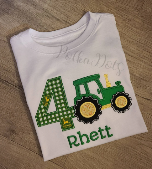 John Deere Birthday Shirt, John Deere Custom kids Shirt, John Deere Applique Embroidered T-Shirt, Personalized T-Shirt