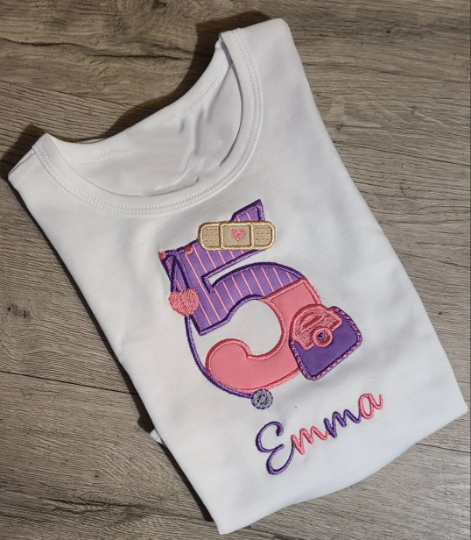 Doc McStuffins Birthday Shirt, McStuffins Custom kids Shirt, Number Shirt, Applique Embroidered T-Shirt, Personalized T-Shirt