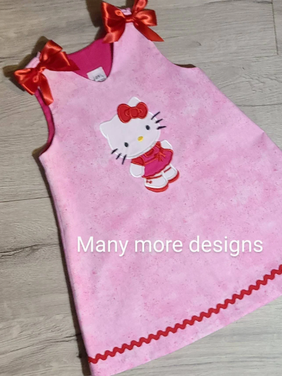 Pink Applique A-line Dress with Petty White Kitty and free personalization