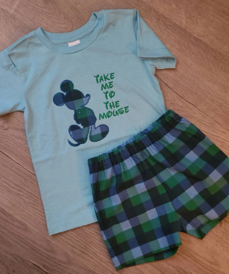 Take me to the Mouse Lt Blue Shirt with shorts, Mickey Mouse Shirt and Shorts, Mouse Applique T-Shirt, Personalized T-Shirt