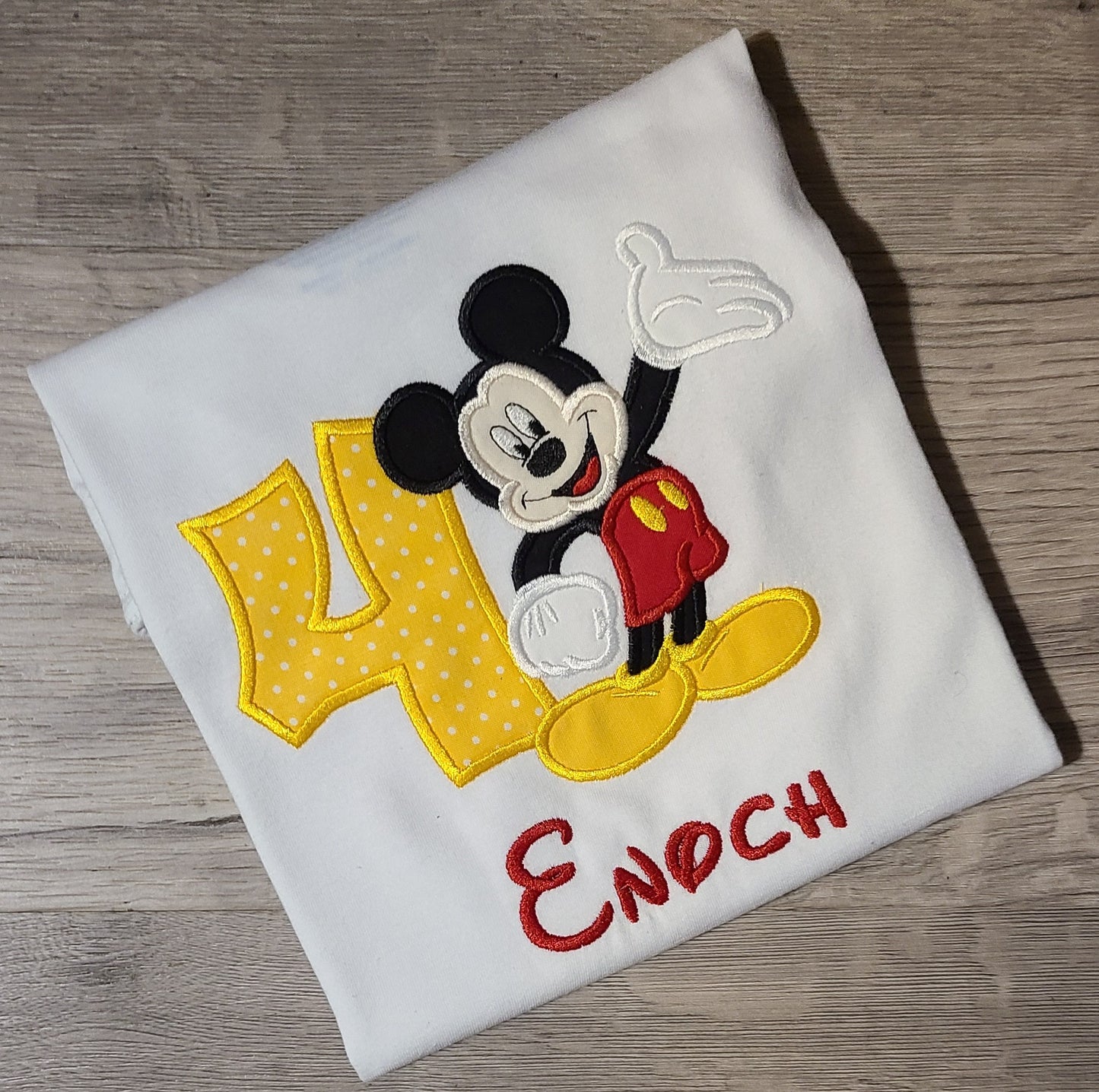 Mickey Birthday Shirt, Mickey Custom kids Shirt, Number Shirt, Applique Embroidered T-Shirt, Personalized T-Shirt