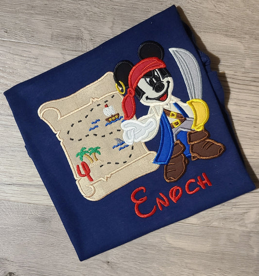 Pirate Mickey Birthday Shirt, Pirate Mickey Custom kids Shirt, Number Shirt, Applique Embroidered T-Shirt, Personalized T-Shirt