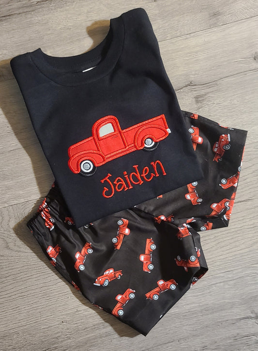 Vintage Red Truck Shirt with shorts, Vintage Red Truck Birthday Shirt,  Red Truck Shirt and or Shorts, Applique T-Shirt, Personalized T-Shirt