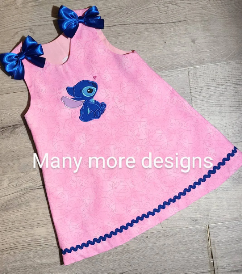 Pink Applique A-line Dress with Stitch and free personalization