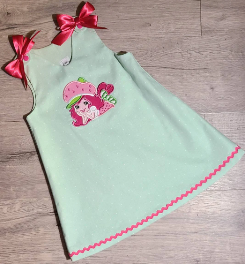 Applique A-line Dress with Strawberry and free personalization