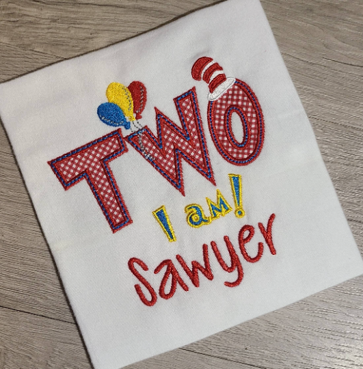 Two I Am Birthday Shirt, Two I Am Custom kids Shirt, Number Shirt, Applique Embroidered T-Shirt, Personalized T-Shirt