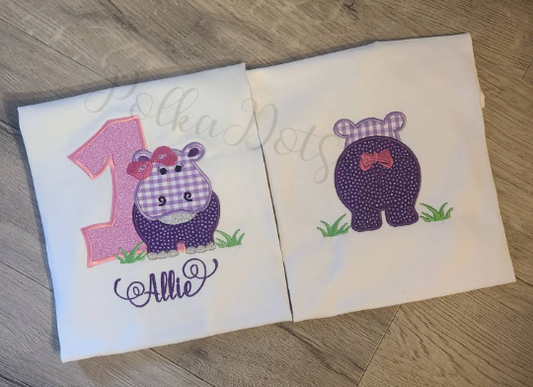 Hipo Birthday Shirt, Purple Hipo Custom kids Shirt, Hipo on front and back Applique Embroidered T-Shirt, Personalized T-Shirt