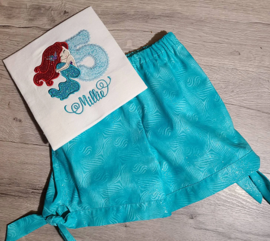 Mermaid Birthday Shirt and shorts, Glitter Mermaid Birthday Shirt,  Little Mermaid Birthday Shorts, Applique T-Shirt, Personalized T-Shirt