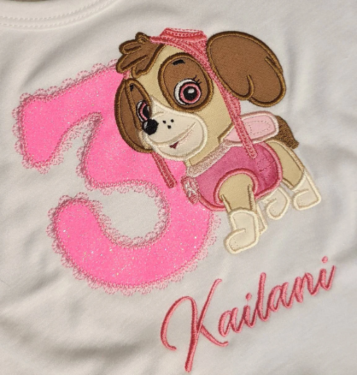 Sky Puppy Birthday Shirt, Sky Custom kids Shirt, Birthday Number Shirt, Applique Embroidered T-Shirt, Personalized T-Shirt