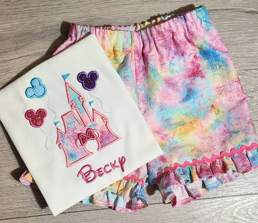 Pink Castle Birthday Shirt and shorts, Castle Birthday Shirt, Applique T-Shirt, Personalized T-Shirt