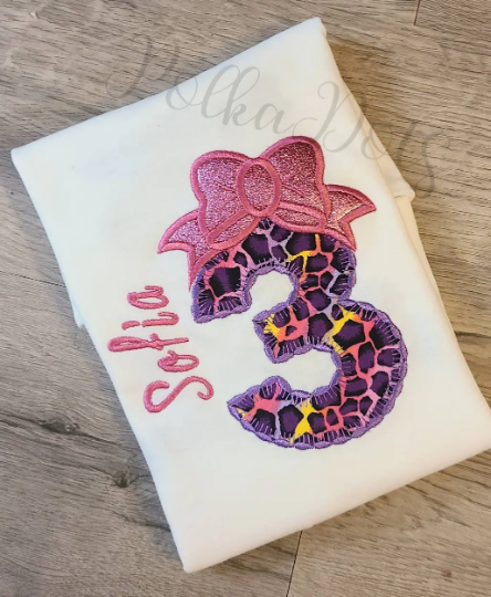 Bow Birthday Number shirt, Custom Shirt, Number Shirt, Number Birthday T-Shirt, Applique Embroidered T-Shirt, Personalized T-Shirt