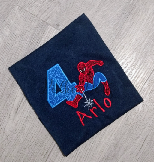 Spiderman Birthday Shirt, Spiderman Custom kids Shirt, Number Shirt, Applique Embroidered T-Shirt, Personalized T-Shirt